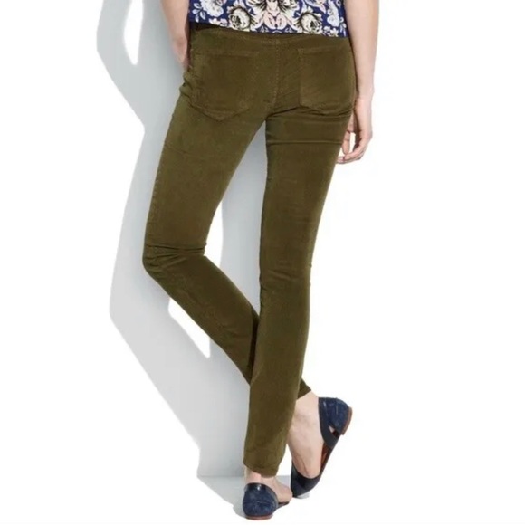 Madewell Pants Womens Size 27 x 34 Olive Green Skinny Stretch Corduroy Low Rise - Picture 2 of 8